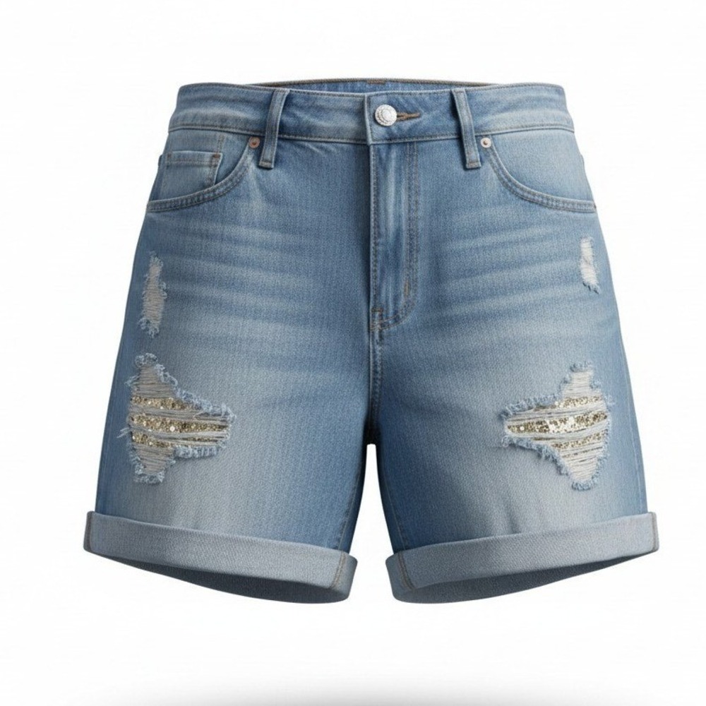 Sequin Distressed Denim Shorts Cotton Casual Size 10 Juicy Couture Womens - Picture 11 of 11